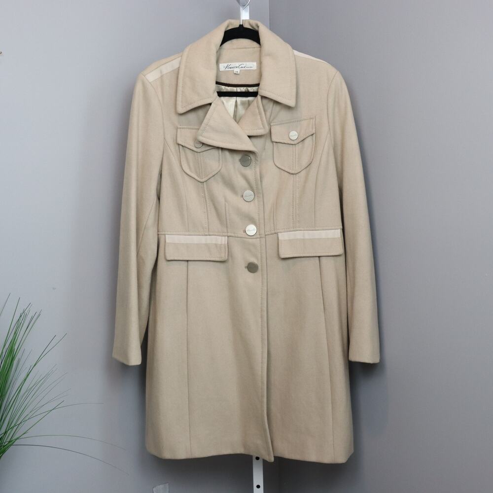 Kenneth Cole New York Wool Blend Coat Women’s Size‎ 14 Beige Button Front